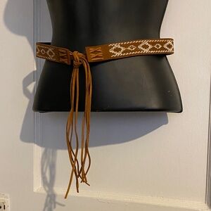 Fringed Tie Belt 60s 70s LEATHER Vintage Style Tassel Boho Cowboy Line size 12
